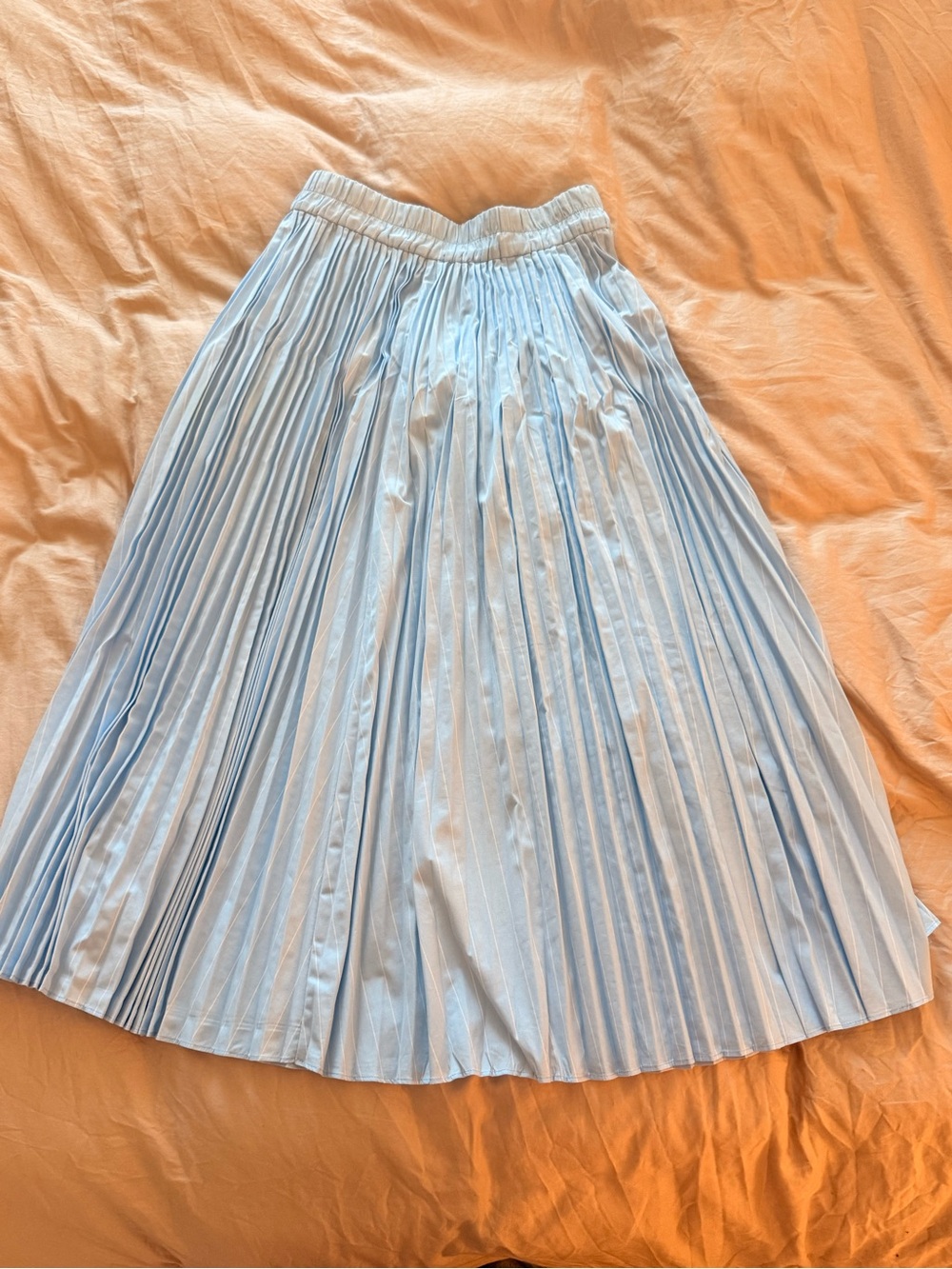 J. Crew Light Blue Pleated Midi Skirt with Elastic Waist
